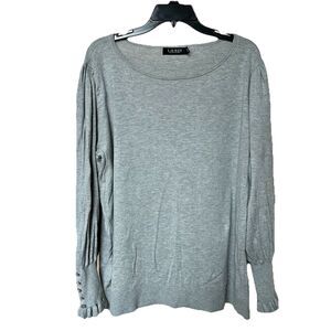 Lauren Ralph Lauren Top Women 3X Long Sleeve Gray Pullover Button Accent Boxy